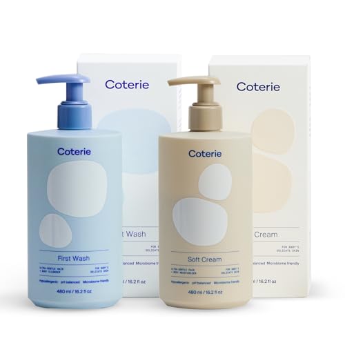Image of Coterie Baby Bath Skincare Essentials Set | 16.2 oz Shampoo + Body Wash, 16.2 oz Face + Body Lotion | Fragrance Free, Hypoallergenic, pH Balanced, Safe for Newborns & Sensitive Skin