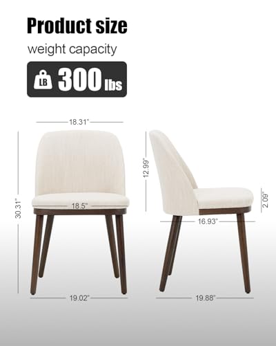 Image of Upholstered Dining Chairs Set of 4 - Modern Dining Room Chairs, Mid-Back Restaurant Kitchen Chairs with Wooden Legs, Beige