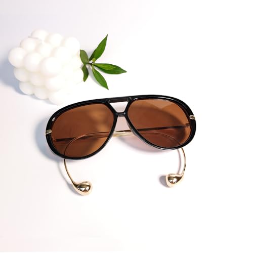 Oversized Aviator Sunglasses for Women, Fashion Large Big Frame Sun Glasses 2025 Designer Ladies Shades (A2-Black Frame Brown Lens)4