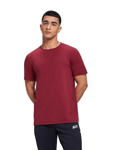 Image of TECHNOSPORT Men's Slim Fit Solid Crew Neck T-Shirt, Cotflex Quick Dry Wrinkle Resistant Polyester Sports Tee for Gym, Running, Training, Sports