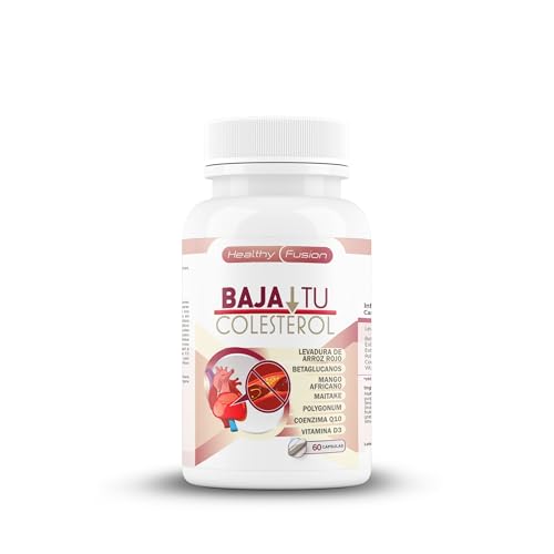Baja tu Colesterol Healthy Fusion | Levadura Roja de Arroz + Monacolina K 2.9mg | Tratamiento natural para colesterol, lípidos y triglicéridos | Coenzima Q10, Resveratrol, Betaglucanos | 60 cápsulas