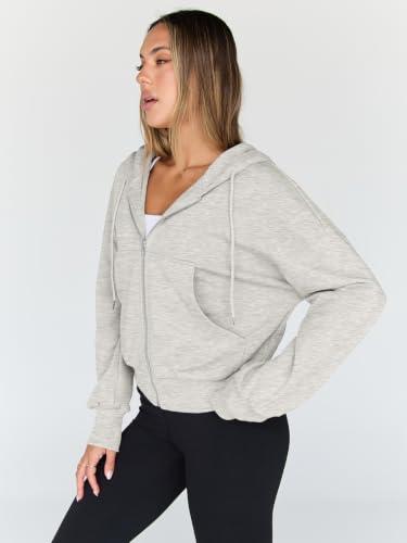 Image of Trendy Queen Womens Zip Up Hoodies Cropped Jackets Fall Outfits 2026 | lightweight comfort material, slouchy drop shoulder, casual travel winter clothes with pockets, airport workout athletic