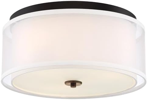 Minka Lavery 3078-416 Studio 5 Flush Mount, 3-Light, 180 Total Watts, 16-in H x 7.75-in W, Painted Bronze with Natural Brushed Brass