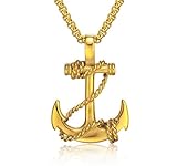 LXSSLY Gold Anchor Necklace for Men,Vintage Pirate Necklace,Gothic Stainless Steel Pendant,Punk Anchor Chain Jewelry for Women