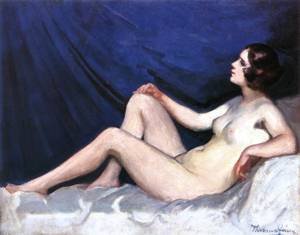 Peinture à l'huile Thorma Nude in Blue pour décorer un salon rétro