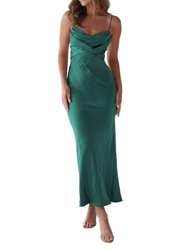 YOFF Spaghetti Straps Bridesmaid Dress Satin Midi Cocktail Wedding Guest Dresses Cowl Neck Maxi Formal Prom Dress YO289