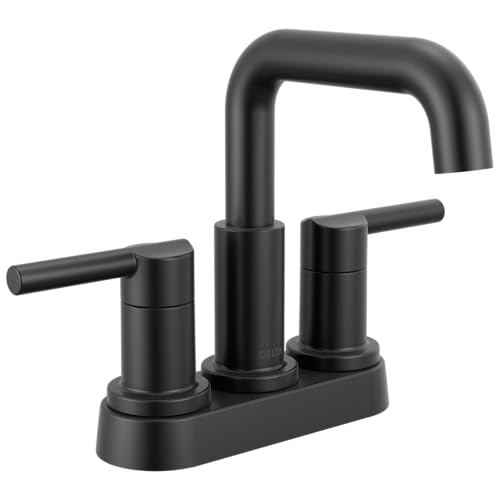 Top 10 Best Centerset Bathroom Faucets for Every Style 3 Delta Nicoli Centerset Matte Black Bathroom Faucet, 4 Inch 3 Hole Bathroom Sink Faucet for Vanity, Push-Pop Drain Assembly, Matte Black 25849LF-BL