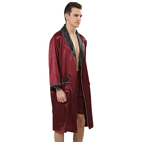 Men's Summer Lightweight Kimono Soft Satin Robe with Shorts Long-Sleeve Pajamas Printed Bathrobes3