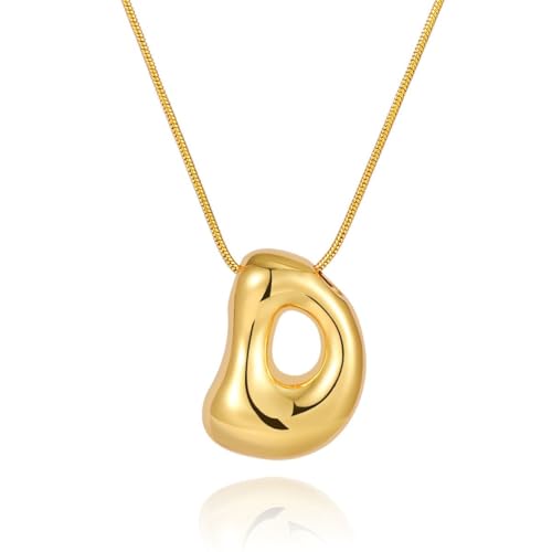 FCBTOCO Initial Necklace for Women,Gold Silver Bubble Balloon Letter Necklace,Dainty Personalized Puffy Chunky Name Necklaces,Trending Jewelry Gift