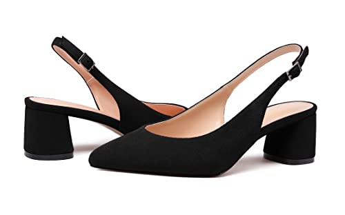 SAMMITOP Women's Mid-heel Slingback Sandals Almond Toe Block Heel Pumps Classic Dress Shoes3