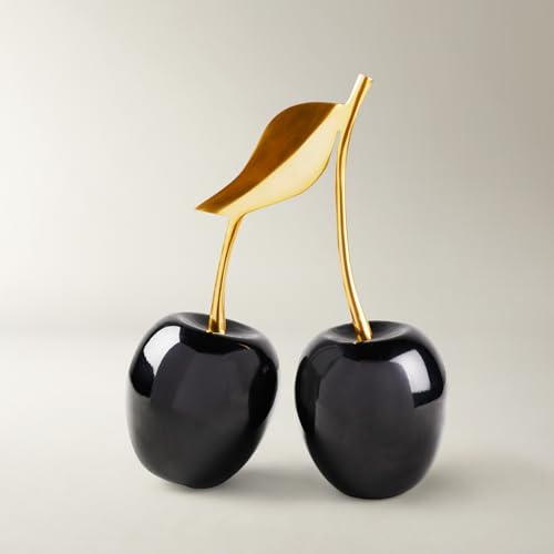 Z Gallerie Gold/Black Oversized Cherries, Elegant Decorative Fruit Sculpture with
