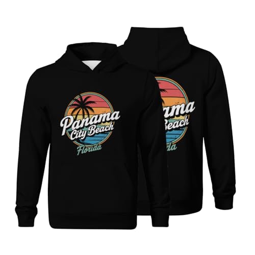 Kids Retro Panama City Beach Florida Boys Girls Lightweight Kangaroo Pocket Fleece Hoodies