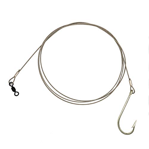 Rite Angler Cable Wire Big Game Rig J Hook Extra Strong 5' of 480lb Test O'Shaughnessy Duratin 2X Hook 9/0, 10/0, 12/0 Saltwater Fishing (9/0)