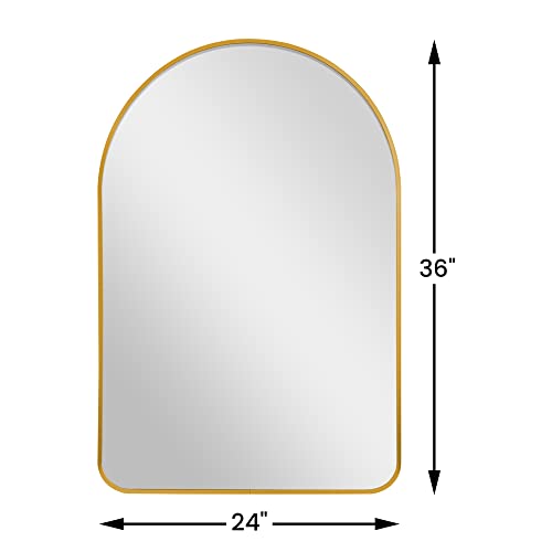 Image of PexFix Arched Wall Mirror 36 inchx24 inch Large Bedroom Mirror with Aluminum Alloy Thin Frame,Arch Top Rounded Corner,Gold