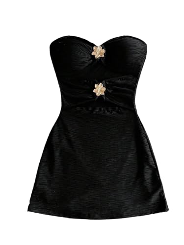 Milumia Women's Metal Flower Cut Out Tube Top Mini Dress Textured Sleeveless Bodycon Party Club Vacation Dresses Black X-Small : Clothing, Shoes & Jewelry