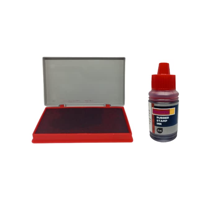 Stamp pad and Ink Combo | Red Stamp Pad (11.6 cm x 6.5 cm) and 25ml Ink Set (Red)