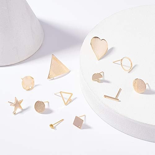 BENECREAT 24PCS 18K Gold Plated Earring Studs 12 Mixed Shape Brass Post Stud with Hoop for DIY Earring Making Supplies