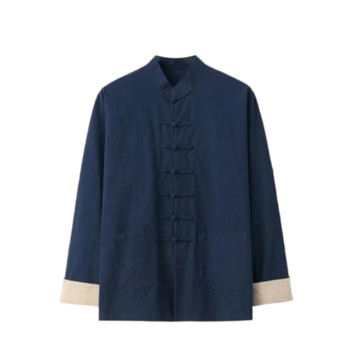 Chemise style chinois pour homme grise en coton léger décontracté Hanfu