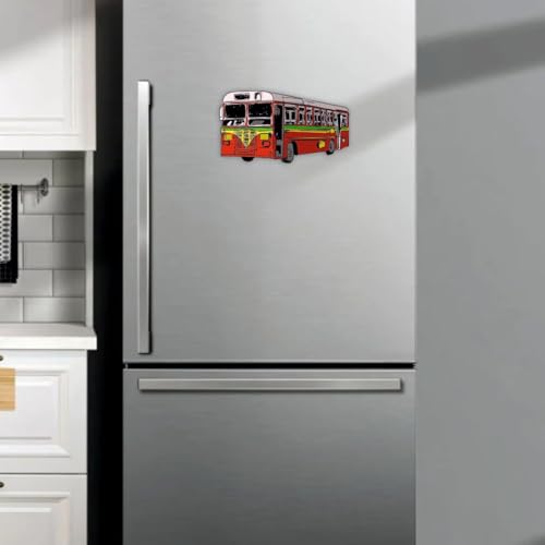 Image of Zesta Wooden Fridge Magnets Set | Refrigerator Decor Magnets for Kitchen | India Souvenir Fridge Magnet Collection | Wooden Magnet for Fridge Door Decoration (Mumbai Bus Fridge Magnet)
