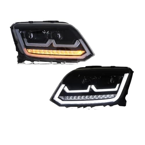 2 Faros LED para Coche compatibles con Amarok 2010-2020, LED DRL mejorados, Intermitentes ámbar, Accesorios para Lente de proyector Delantero.