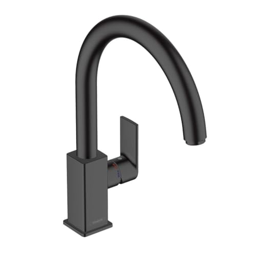hansgrohe Vernis Shape M35 Grifo monomando de cocina 260, con caño giratorio, 1 tipo de chorro, negro mate