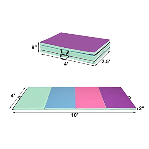 Giantex 4'X10'X2" Gymnastics Mat Folding Panel Thick Gym Fitness Exercise Christmas Gift (Green/Blue/Pink/Purple) #TOP4