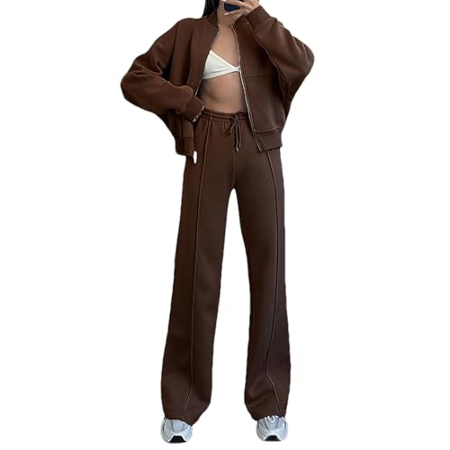 amropi Chándal de Mujer Chaqueta Sudadera con Cremallera y Pantalón Deporte Conjunto Café, M