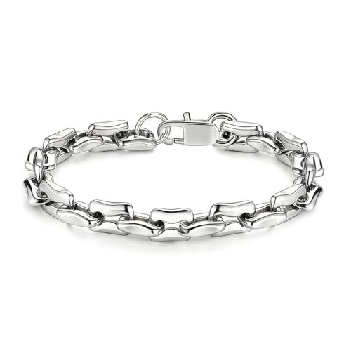 AIAINAGI Silver Link Chain Bracelets for Women Men 7mm Stainless Steel Paperclip Bracelets Rectangle Solid Chunky Chain 7/7.8/8.3Inches Unisex Wrist Jewelry Gift for Mother7.8inch