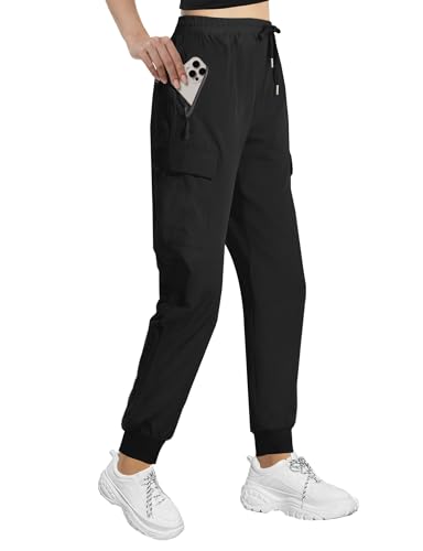 Buauty Lightweight Hiking Pants Women,Quick Dry Joggers Cargo Pants Casual Workout Travel Athletic Summer with Pockets 2024 Black