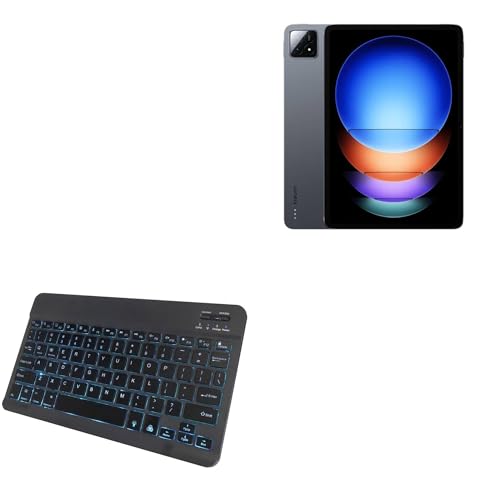 BoxWave Keyboard Compatible with Xiaomi Pad 6S Pro 12.4 - SlimKeys Bluetooth Keyboard - with Backlight, Portable Slim LED 7 Colors - Jet Black