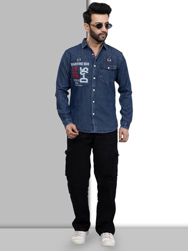 Image of Men's Printed Denim Casual Shirt | Full Sleeve | Regular Fit | Casual Wear for Men