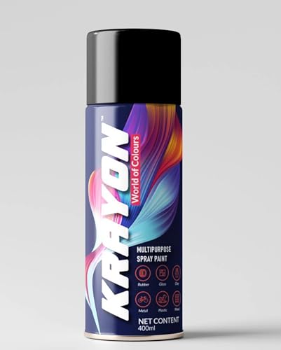 Image of BANNA Krayon Matte Black Acrylic Spray Paint 400 ml | Quick Dry Rust-Resistant Multi Surface Aerosol Spray Paint for Metal, Wood, Plastic, Glass, Furniture & DIY Projects