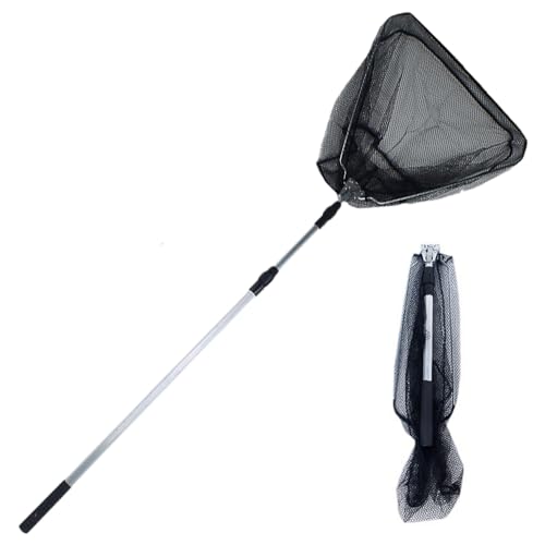SKIKHN Red de Pesca Triangular Plegable,120CM Red de Pesca Telescopica,Reds para Estanque con Barra Telescópica,Reds a Prueba de Enredos para Redes de Aterrizaje de Peces y Flotantes,Algas