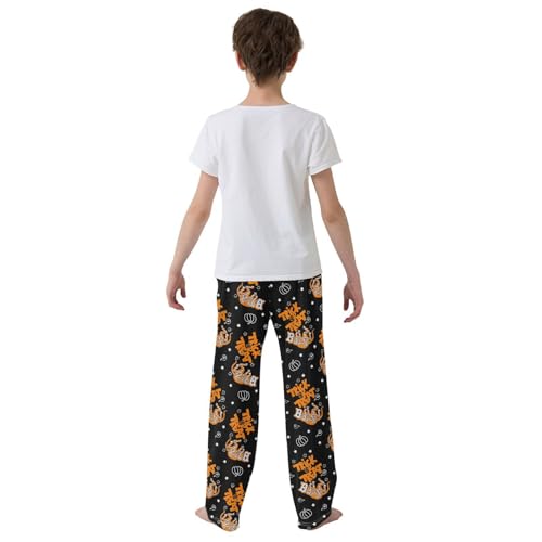 Trick Or Treat Skull Cat Boys Long Pants Soft Trousers Elastic Waist Kids Lounge Bottoms with Pockets S-XL3