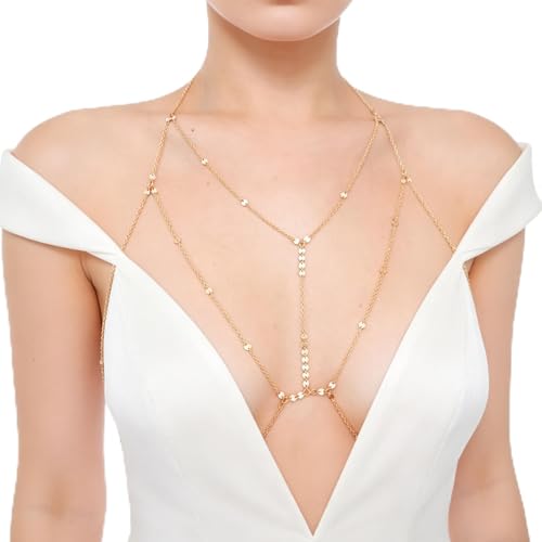 Chaine de Corps Femme Or Bijoux Corps Sexy Superposé Bikini Body Chaîne pour les Vacances à la Plage, les Festivals de Musique et les Fêtes Filles Cadeaux D'été