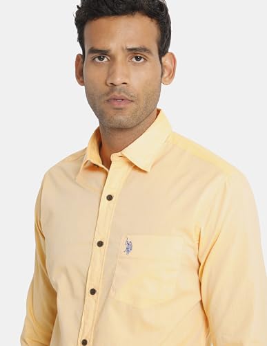 Image of U.S. POLO ASSN. Men Peach Solid Cotton Casual Shirt