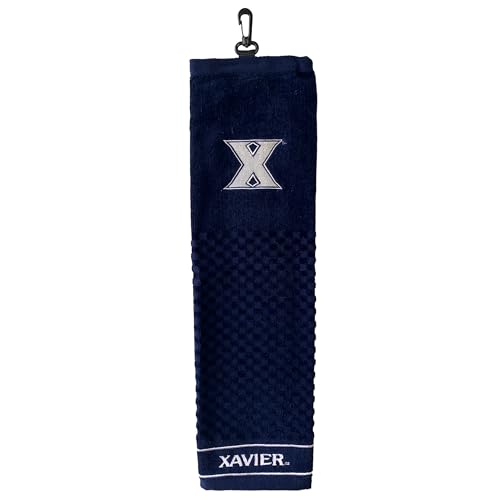 Image of Team Golf NCAA Xavier Musketeers Embroidered Golf Towel Embroidered Golf Towel, Checkered Scrubber Design, Embroidered Logo