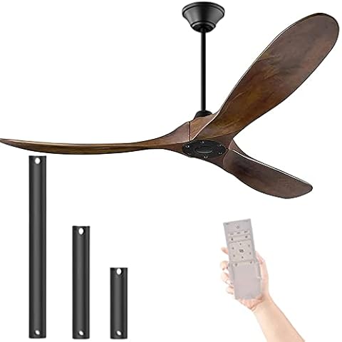 60'' Wood Ceiling Fan Without Light, Indoor/outdoor Smart Ceiling Fan with Remote 3 Wood Blades 6 Speeds, Noiseless Reversible Dc Motor Modern Ceiling Fan for Farmhouse, Patios Walnut Fan No Light Cover
