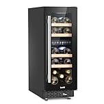 Baridi 17 Bottle Dual Zone Slim Built-In 30cm Wine Cooler, Touch Screen Controls, Wooden Shelves, LED, Black - DH204