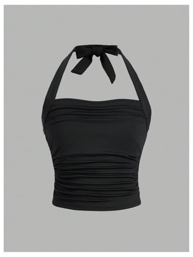 Image of SOLY HUX Girl's 2 Piece Halter Tank Top Leopard Print Ruched Tie Backless Sleeveless Y2k Tops
