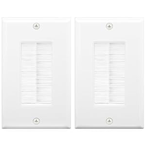 VCE Brush Wall Plate Cable Pass Through, Single Gang Decorator Wall Cover for Low Voltage Cables, In-Wall Cable Management for Wall Mount TV (White), 2-Pack
