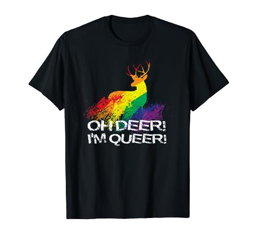 Oh Deer Im Queer Clothes Rainbow Colour Lesbian Trans Bi T-Shirt