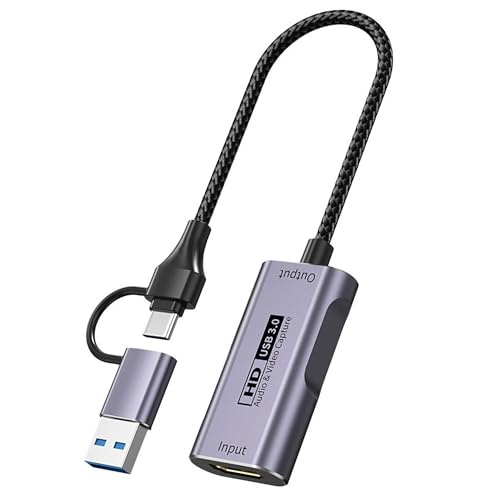 Carte de Capture HDMI USB A et USB C, Carte d’Acquisition Vidéo, Entrée 4K 60 Hz et Capture 1080P, Plug & Play, Compatible avec Switch, PS5, Xbox, PC, Gris
