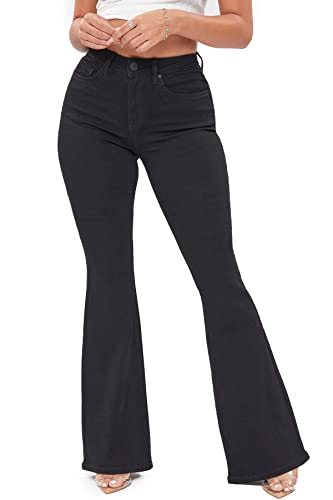 Ymi Junior Women's Classic High Waisted Tall Long Inseam Flared Bell Bottom Denim Jeans (Black,11) #TOP20