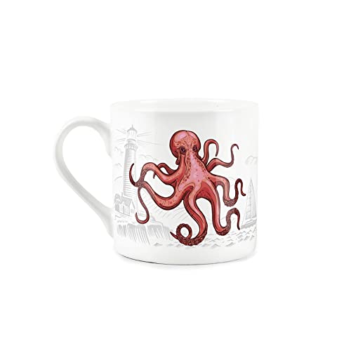 Purely Home Coastal Animals Octopus Seaside Themed Mug - Fine Bone China White Coffee/Tea Present Gift - Image 2