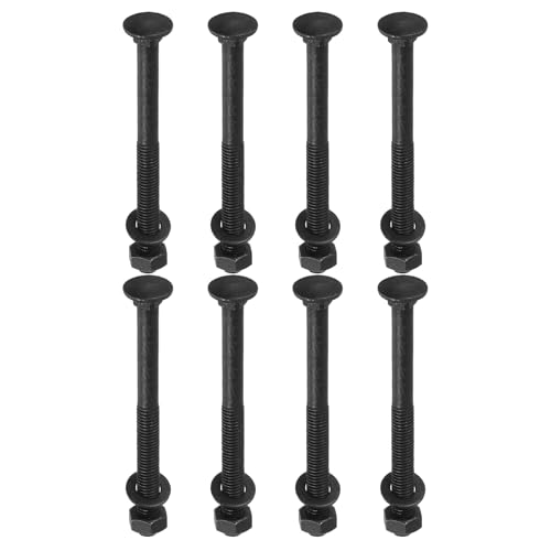 Image of uxcell M10 x 125mm Carriage Bolt Kit, 25 Set Round Head Square Neck Screws, Carriage Bolts Screws Set Includes Washers and Nuts - Carbon Steel Black Oxide for Fastening Accessories
