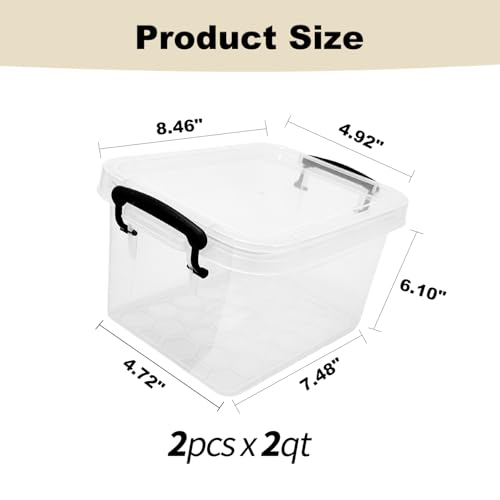 Image of 2 Pack Clear Storage Latch Bins, 2 Qt Small Storage Bins with Lids for Organizing, Plastic Storage Container Stackable Box for Home & Office, BPA-Free, Clear White