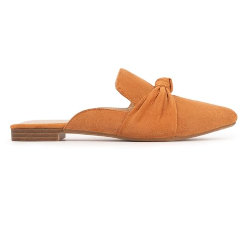 Image of MUSSHOE Mules for Women with Bow Knot: Pointed Toe Flats - Cloud-Cushion Suede Backless Loafers for Office & Casual Wear - Wide-Fit Friendly Slip On Slides with Memory Foam