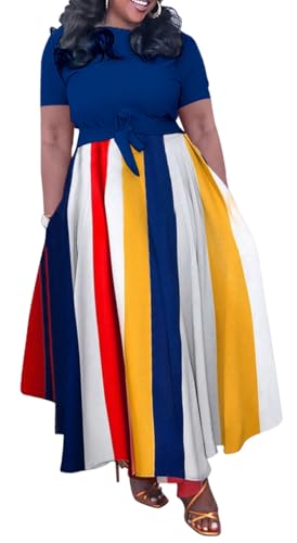 Image of BFFBABY Plus Size Dress A Line Dresses for Women Summer Long Dresses with Sleeve Casual Belted