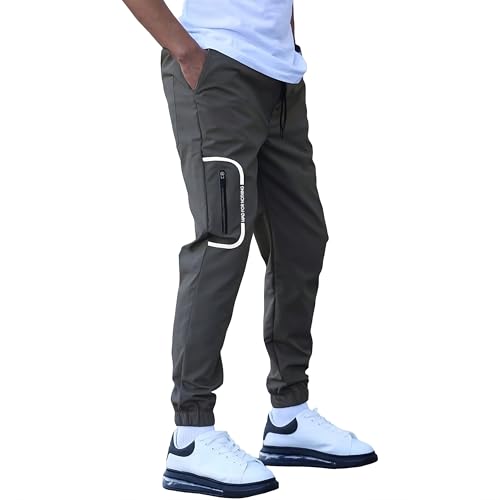 Image of Men's Lightweight Trackpants with Zip Pocket | Casual 4-Pocket Cargo Joggers | Poly-Blend Lowers with Elastic Waist & Cuffs for Gym, Lounge & Sports | S-XXL
